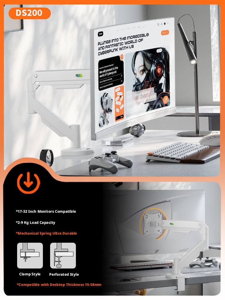 DS110 Monitor Arm – Gas Spring Desk Mount, 17–40 Inch, 3–15 kg, VESA 75×75 & 100×100, Clamp & Grommet