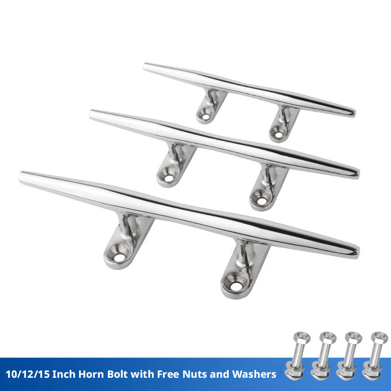 316 Stainless Steel Boat Cleat – Light Duty Horn Cleat for Docking & Mooring – 4 to 15 Inch Sizes with Hardware Included