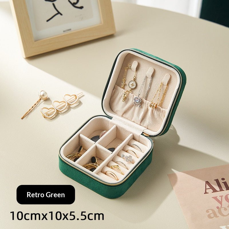 Light Luxury Velvet Jewelry Box – Portable, 3 Colors, with Stud Panel Option - HomeDIYer