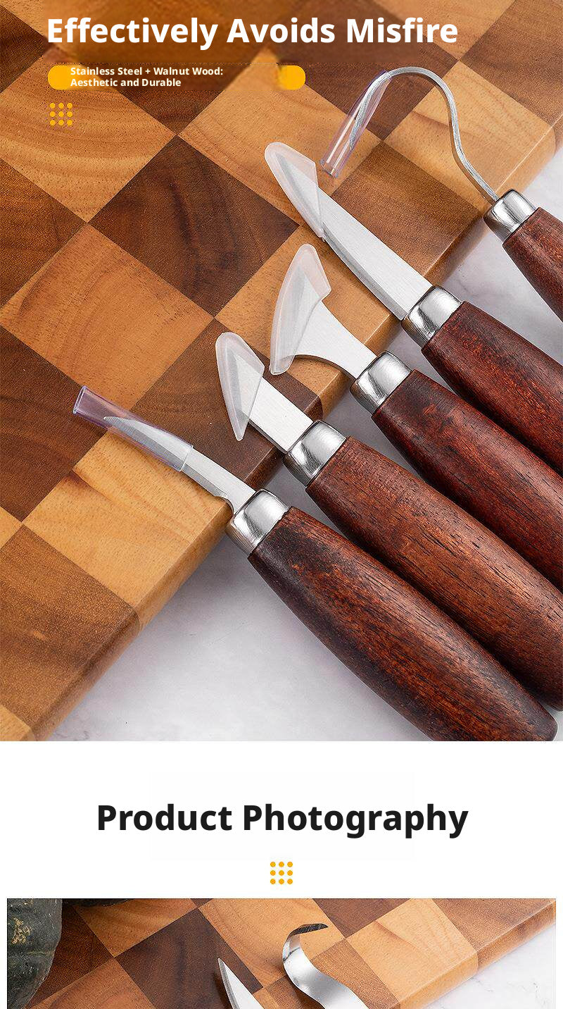 Walnut Wood Carving Knife Set – 5 Blades for Pumpkin, Wood, Wax & Linocut