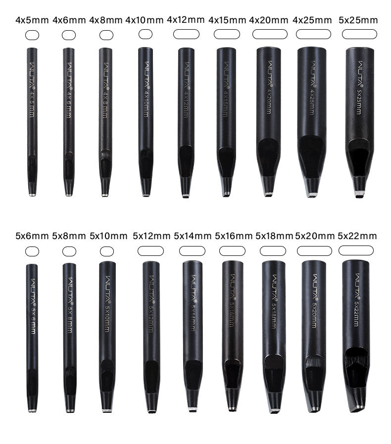 Black Flat Punch Set – Rectangular Hole Punches for Belts, Straps & Leathercraft (2‑5mm × 3‑25mm)