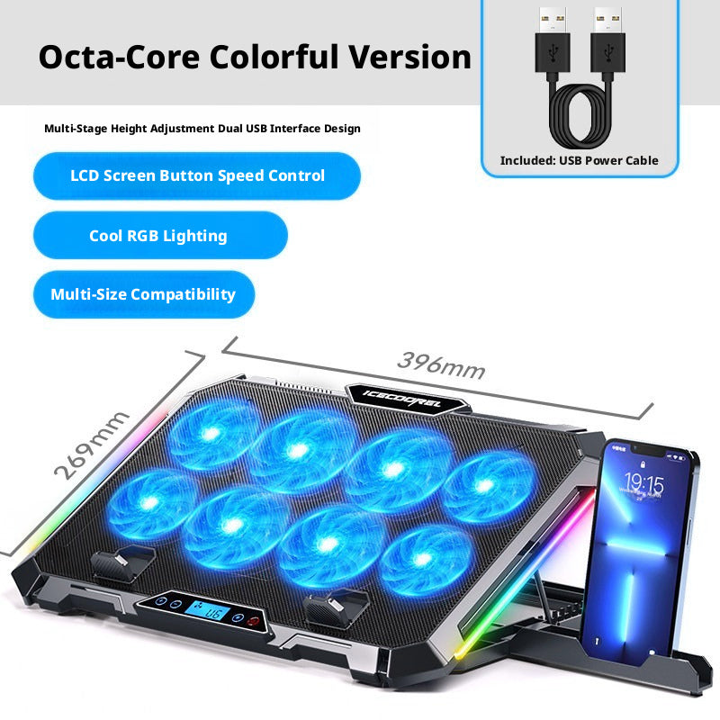 Laptop Cooling Pad with Fan Speed Control & Adjustable Stand – Quiet Cooler for 14–15.6" Gaming Laptops, Compatible with MacBook, Dell, ASUS, Lenovo, HP