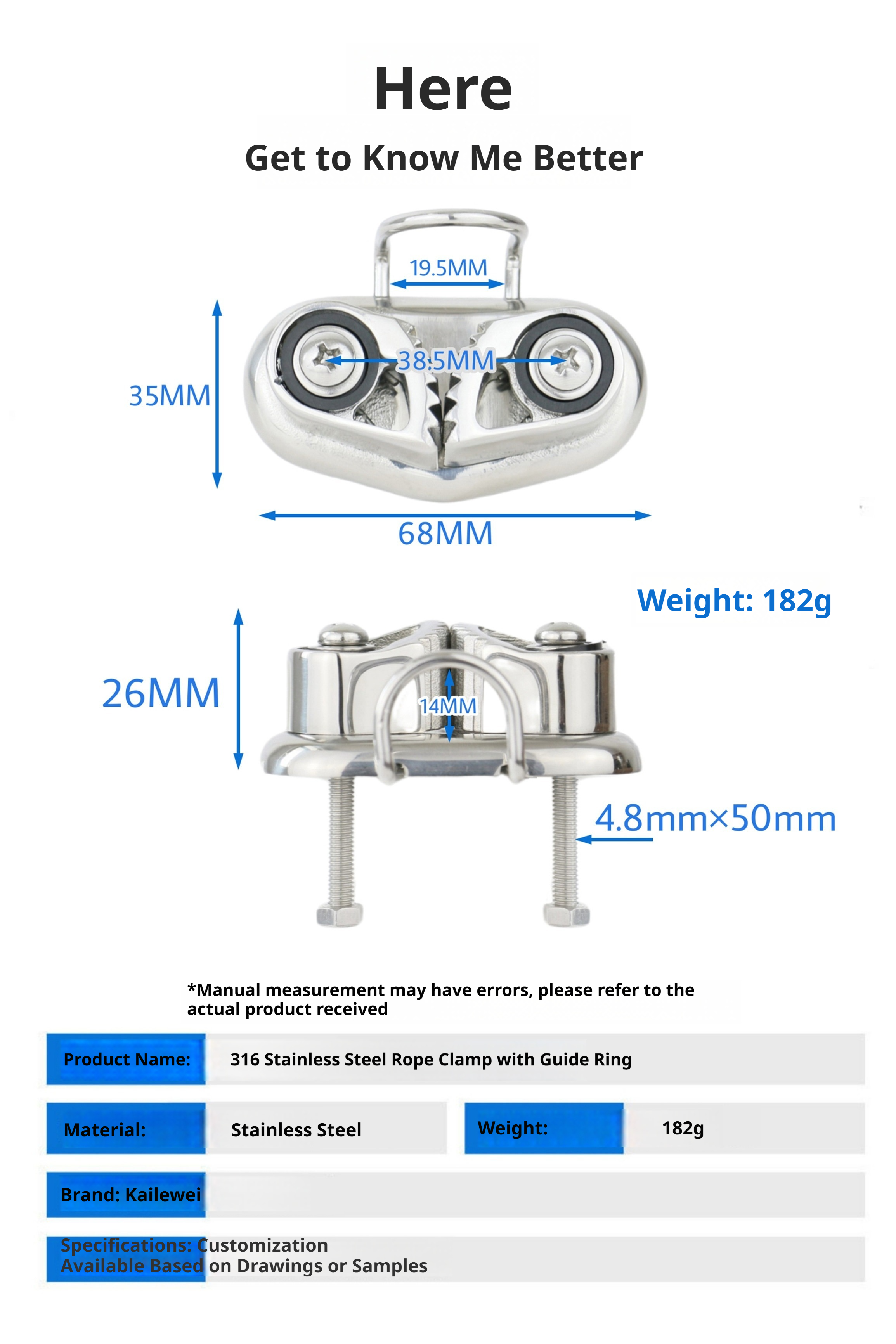 316 Stainless Steel Rope Clamcleat with Roller Fairlead – Cam Cleat Line Gripper for Sailboats, Kayaks & Pilates Reformers