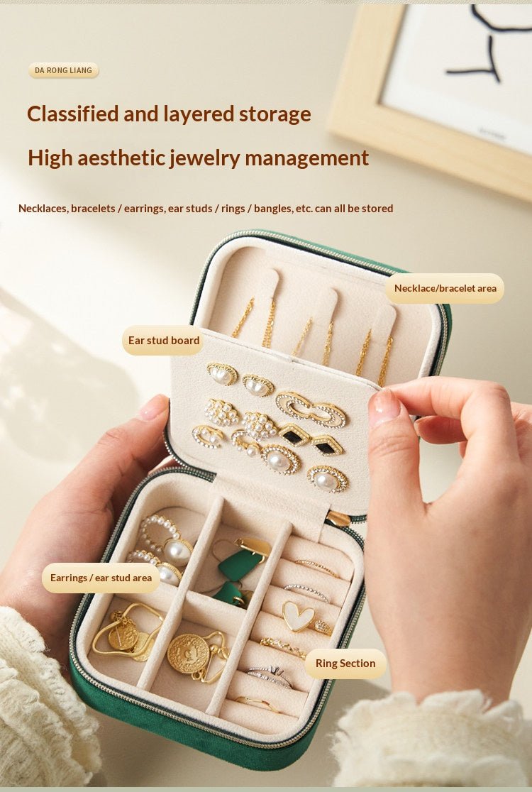 Light Luxury Velvet Jewelry Box – Portable, 3 Colors, with Stud Panel Option - HomeDIYer