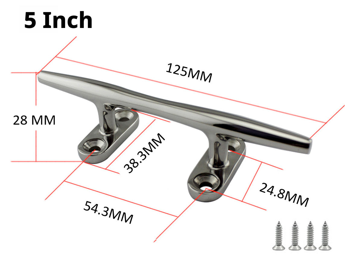 316 Stainless Steel Boat Cleat – Light Duty Horn Cleat for Docking & Mooring – 4 to 15 Inch Sizes with Hardware Included