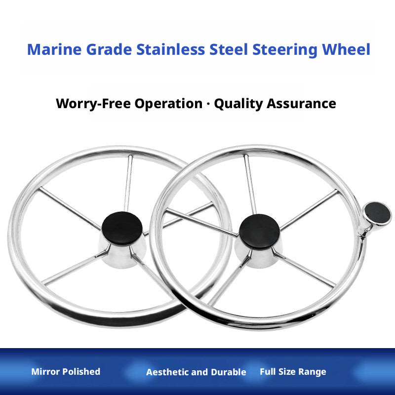 Marine Steering Wheel for Boats – Stainless Steel & Black Foam 11.5 to 15.5 Inch
