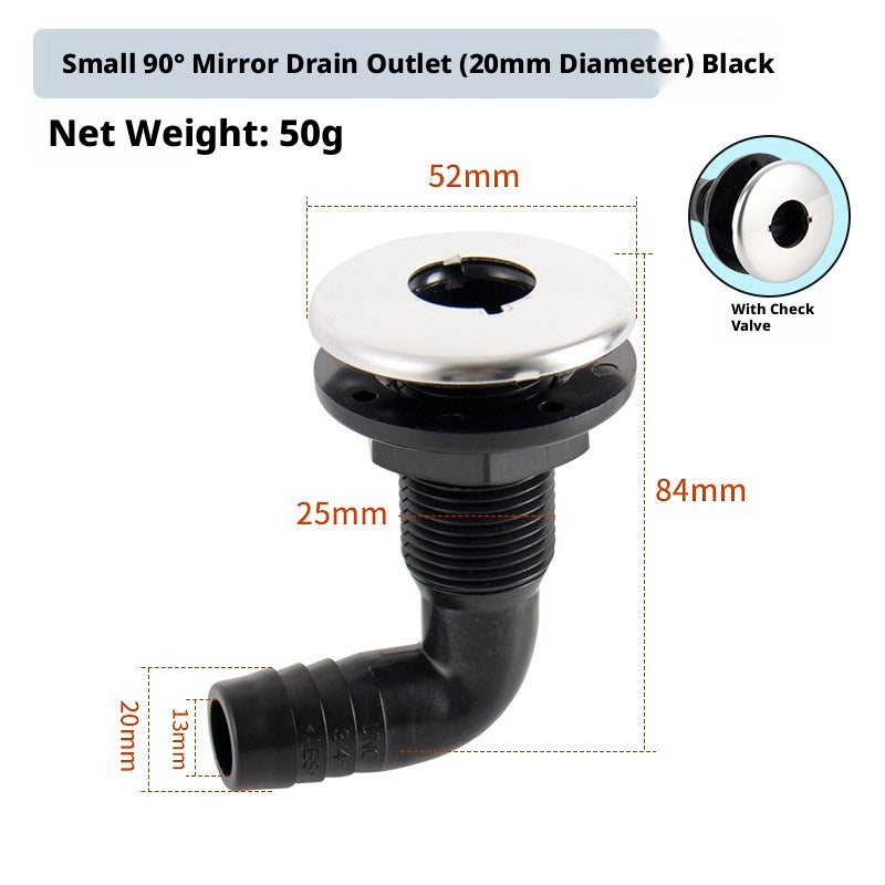 90° Marine Thru-Hull Drain Fitting with Check Valve — Bilge & Waste Water Elbow Outlet
