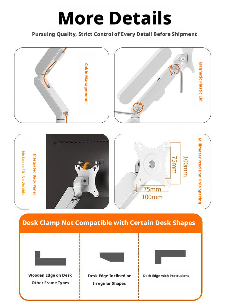 Gas Spring Monitor Arm – 17–35 Inch, 2–9 kg, 360° Swivel, Clamp & Grommet Mount