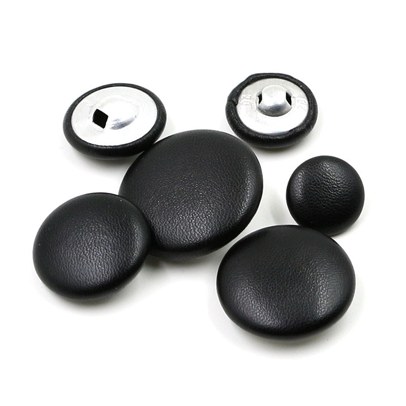Black Leather Buttons – Multiple Sizes 11mm to 38mm for Coats, Jackets & DIY Crafts (6 or 12 Pack)