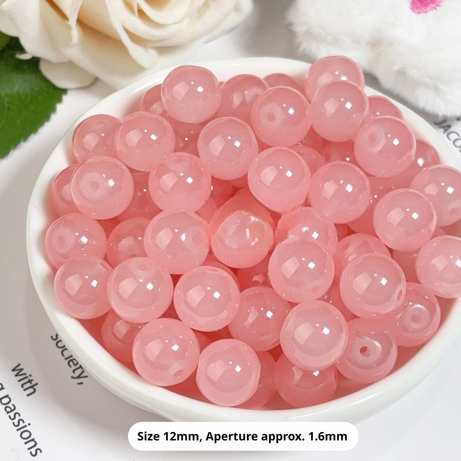 Glass Jelly Solid Color Beads – Imitation Jade Round Beads for DIY Bracelets, Necklaces, 6/8/10mm, 100pcs per Pack (White, Pink, Blue, Green, Beige, Purple)