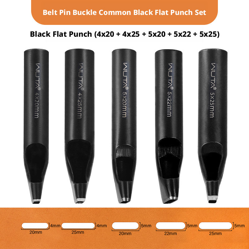 Black Flat Punch Set – Rectangular Hole Punches for Belts, Straps & Leathercraft (2‑5mm × 3‑25mm)