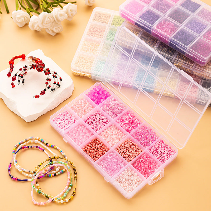 3mm Glass Rice Bead Set – 15-Slot DIY Bracelet & Necklace Making Kit, 9 Colors