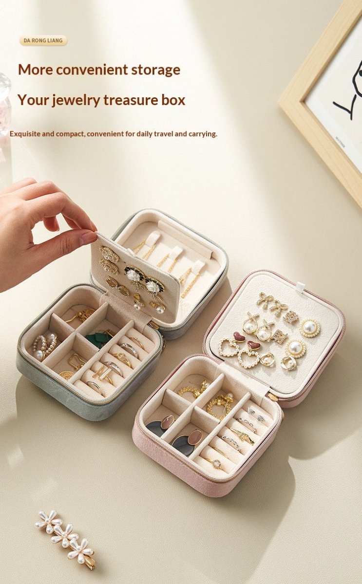 Light Luxury Velvet Jewelry Box – Portable, 3 Colors, with Stud Panel Option - HomeDIYer