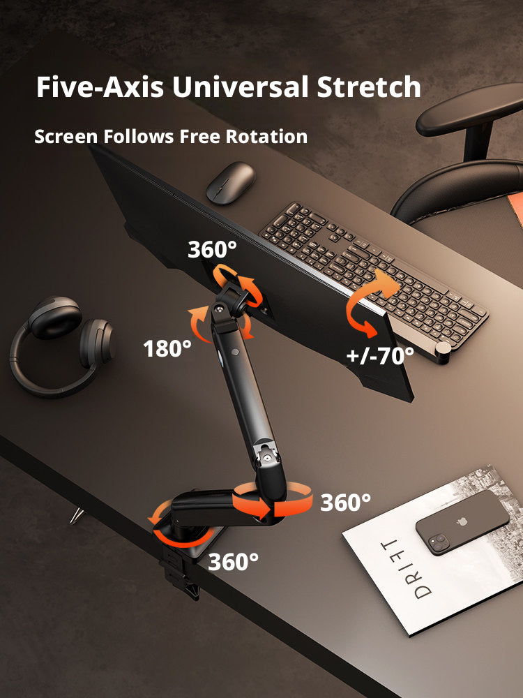 DS110 Monitor Arm – Gas Spring Desk Mount, 17–40 Inch, 3–15 kg, VESA 75×75 & 100×100, Clamp & Grommet