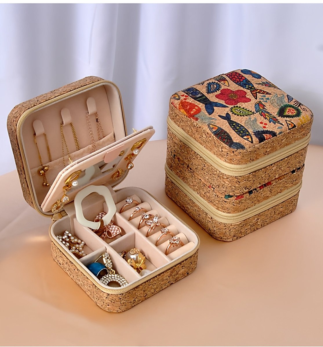 Vintage Jewelry Storage Box – Sunflower Sea Print, Portable Travel Case with Mirror, Ring & Earring Organizer, Necklace Pouch - HomeDIYer
