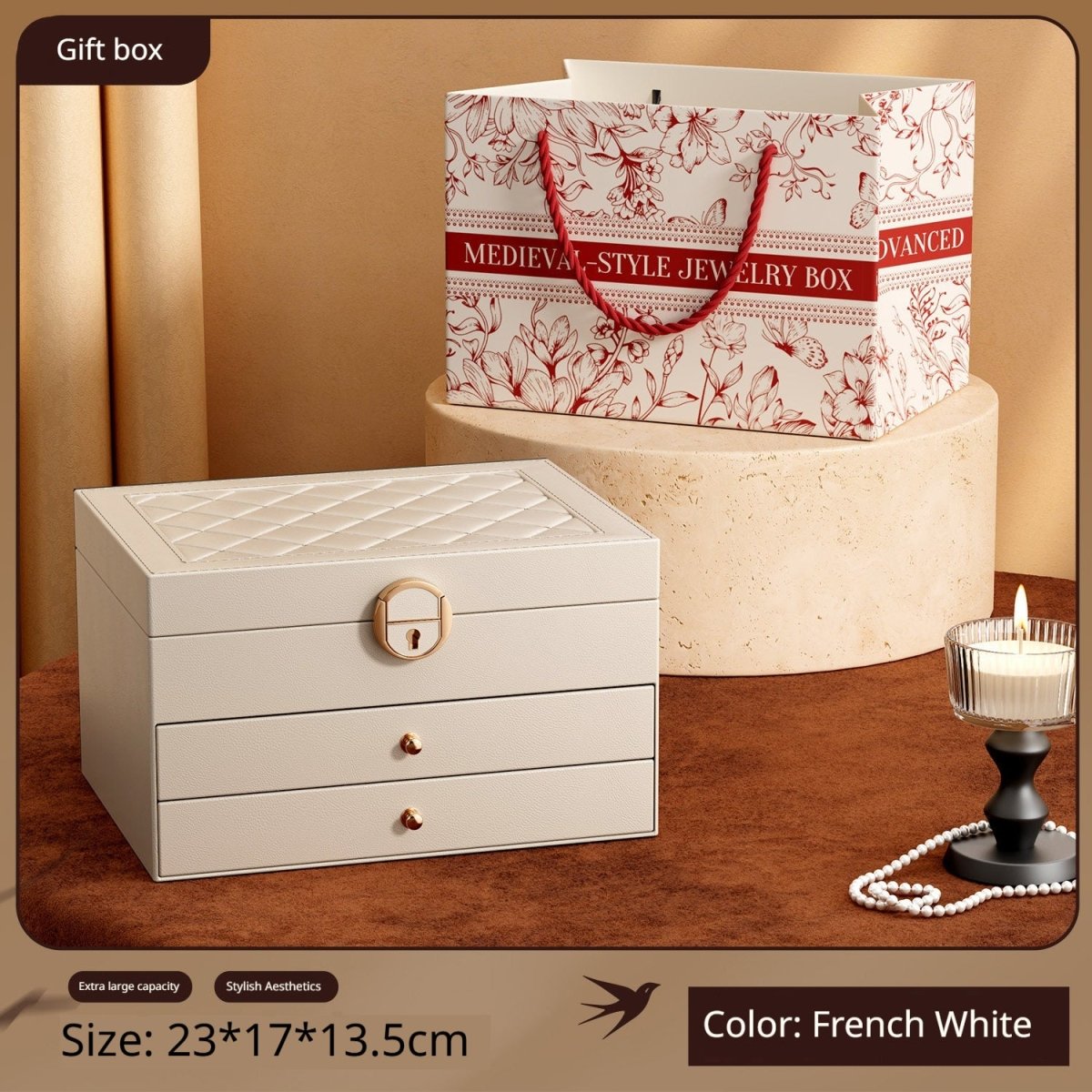 Medieval - Style Large Capacity Jewelry Box – 3 Layers, Lock, Watch Pillow - HomeDIYer