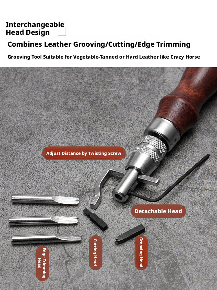 5-in-1 Multi‑Function Leather Grooving Tool – Interchangeable Heads for Grooving, Edge Trimming & Marking