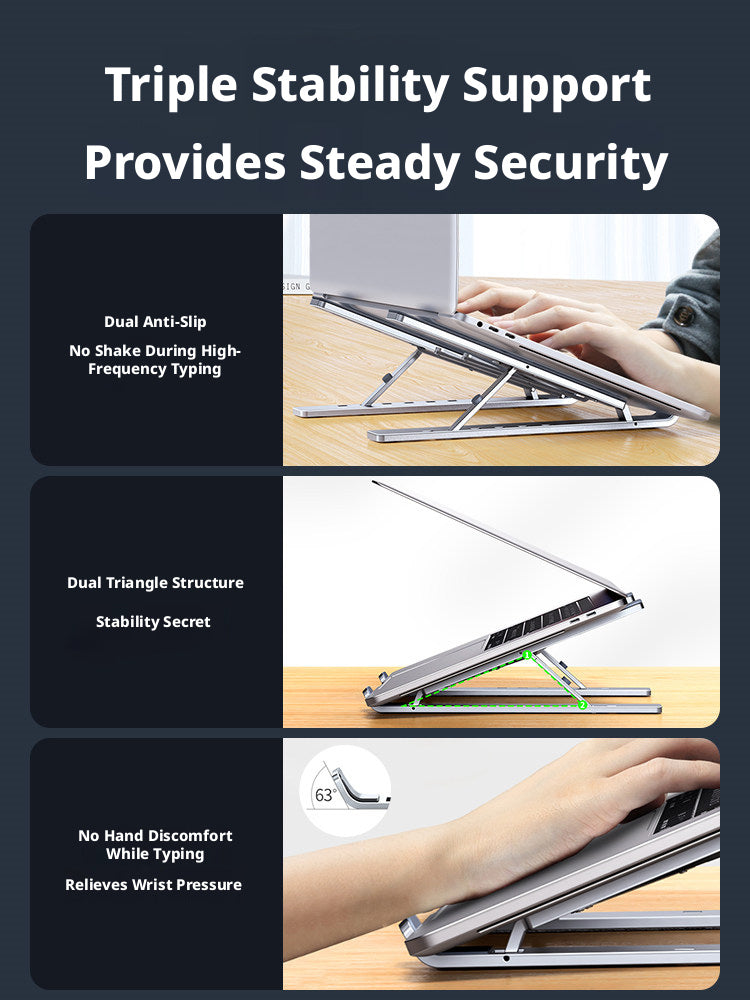 Aluminum Laptop Stand Foldable – 6-Level Height Adjustable Riser with Anti-Slip Silicone, Fits 10–17" Laptops, Compatible with MacBook, Dell, ASUS, HP