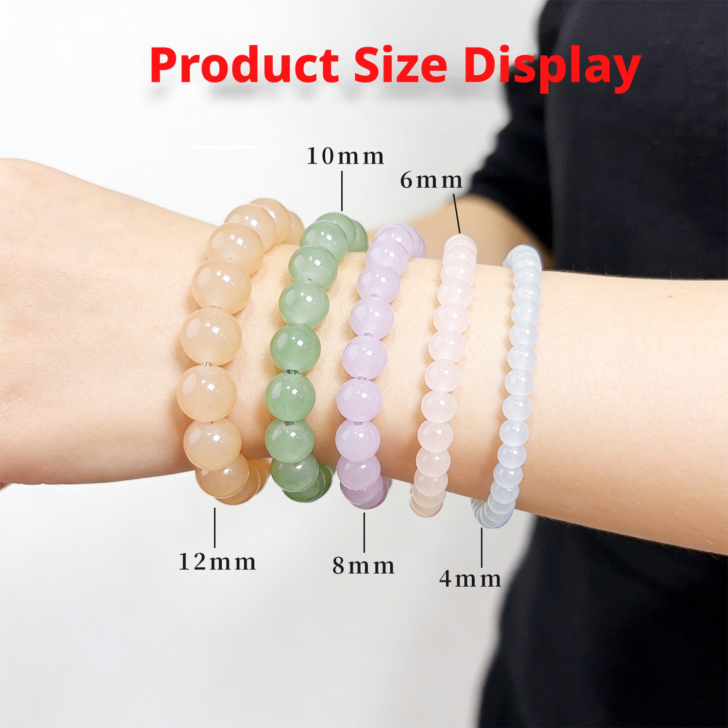 Glass Jelly Solid Color Beads – Imitation Jade Round Beads for DIY Bracelets, Necklaces, 6/8/10mm, 100pcs per Pack (White, Pink, Blue, Green, Beige, Purple)