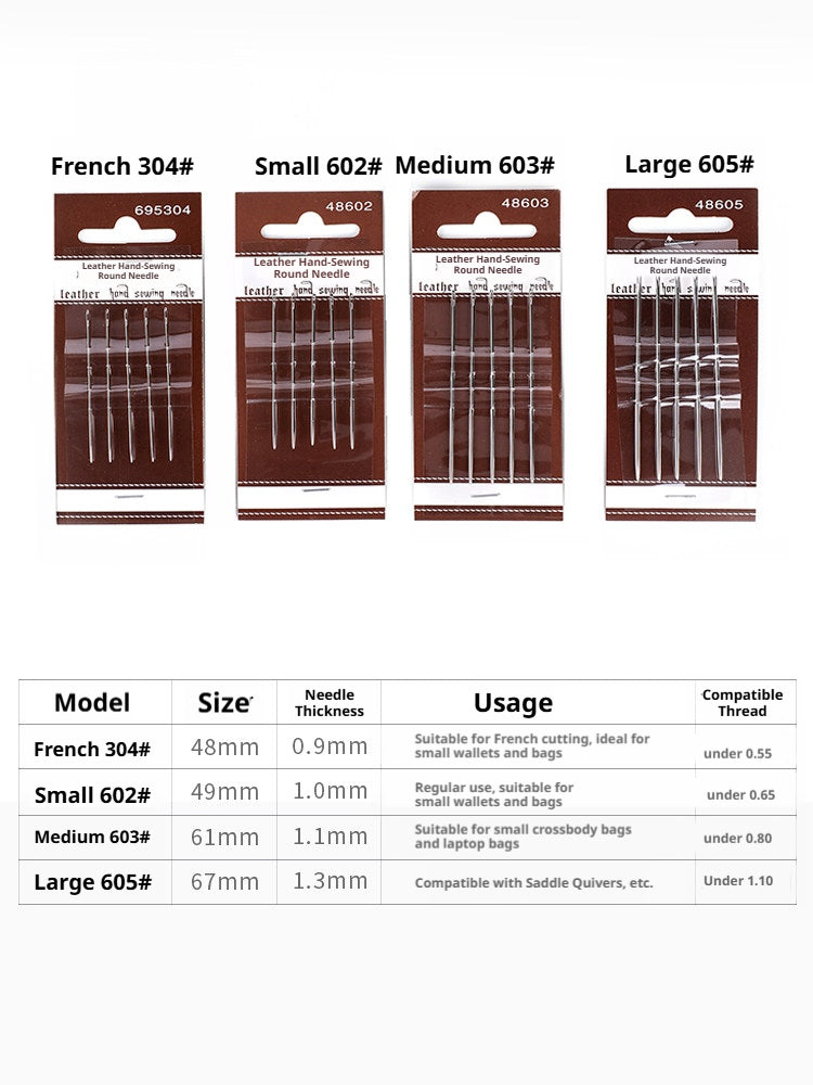 Leather Round Head Needle – Hand Sewing Needles for Saddle Stitch (French 304# / 602# / 603# / 605#)
