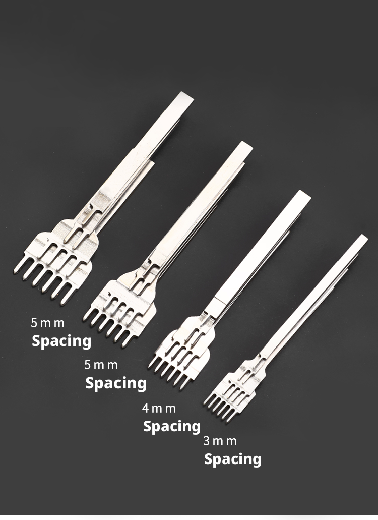 White Steel Diamond Chisel Set – 3/4/5/6mm Spacing, 1/2/4/6 Teeth for Leather Stitching