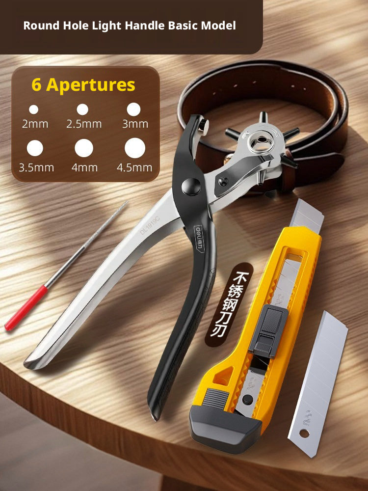 Deli Belt Punch Pliers – Labor‑Saving 6‑Size Rotary Hole Punch for Leather, Belts, Watch Straps