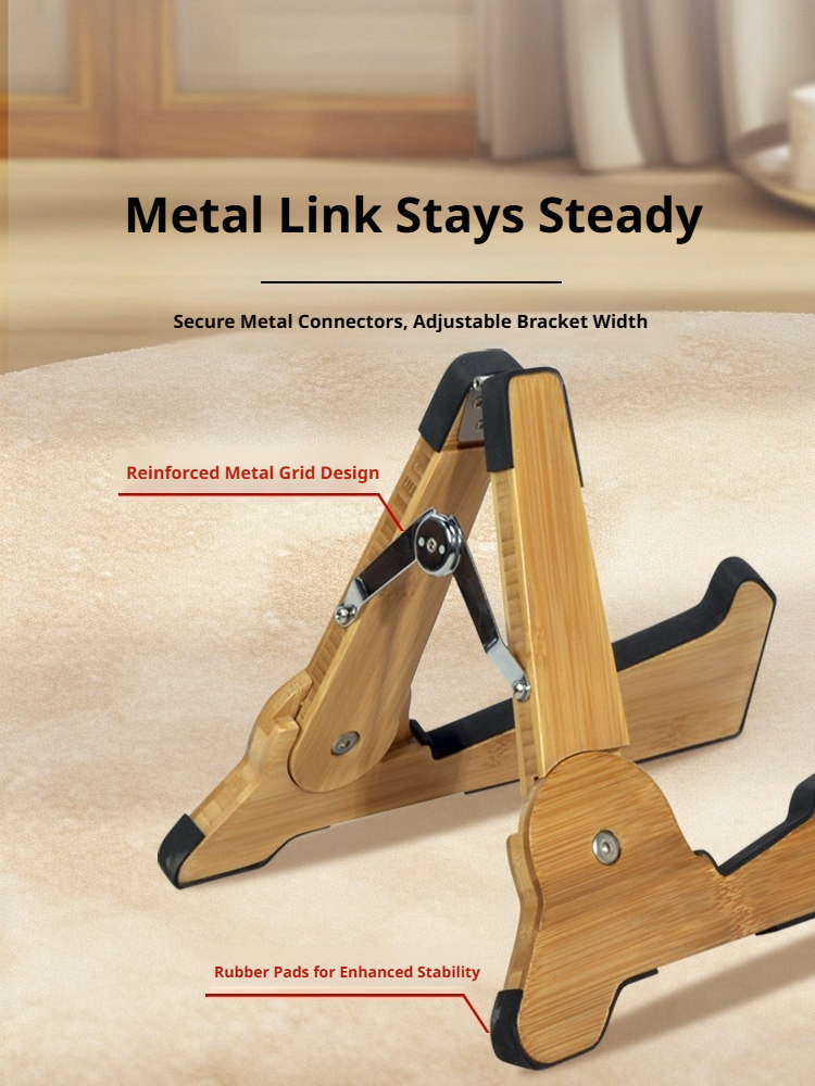 Solid Wood Foldable Guitar Stand – Bamboo A‑Frame for Guitar, Violin, Ukulele (with Footrest & Double Stand Options)