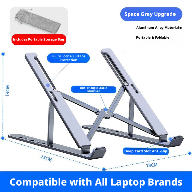 Aluminum Laptop Stand Foldable – 6-Level Height Adjustable Riser with Anti-Slip Silicone, Fits 10–17" Laptops, Compatible with MacBook, Dell, ASUS, HP