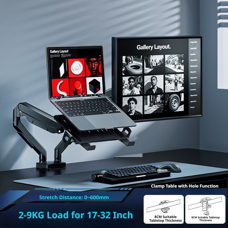 Laptop Desk Mount Arm with Tray – Gas Spring, 10–18 Inch, 3-Axis Adjustable, Clamp & Grommet Base