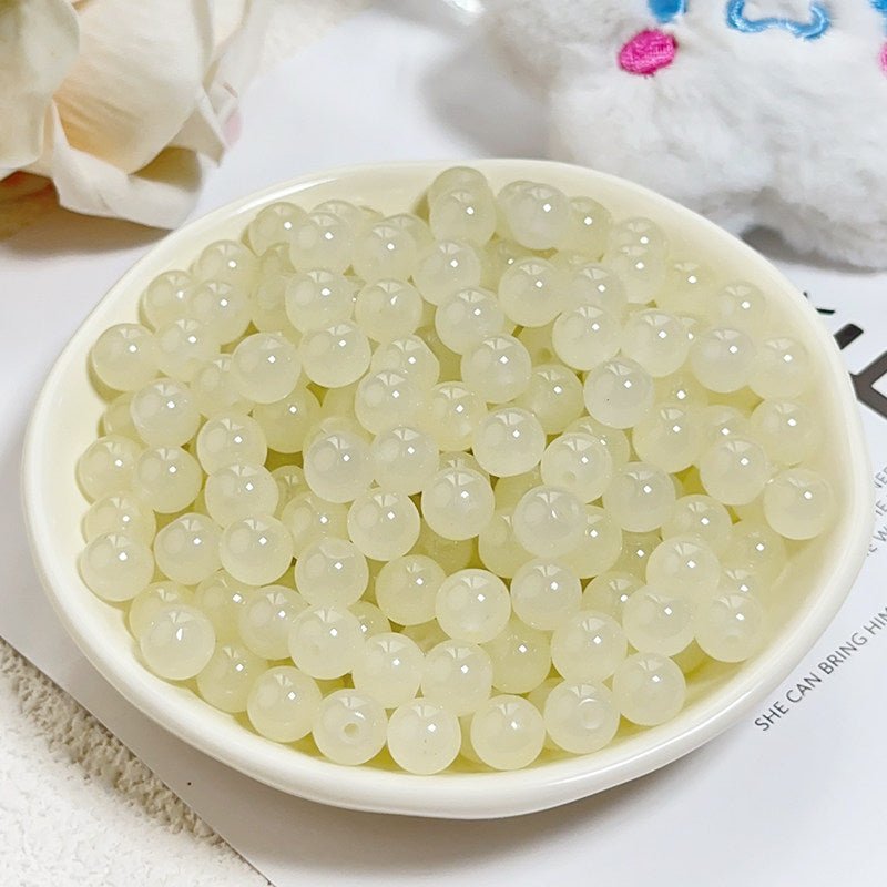 Glass Jelly Solid Color Beads – Imitation Jade Round Beads for DIY Bracelets, Necklaces, 6/8/10mm, 100pcs per Pack (White, Pink, Blue, Green, Beige, Purple) - HomeDIYer