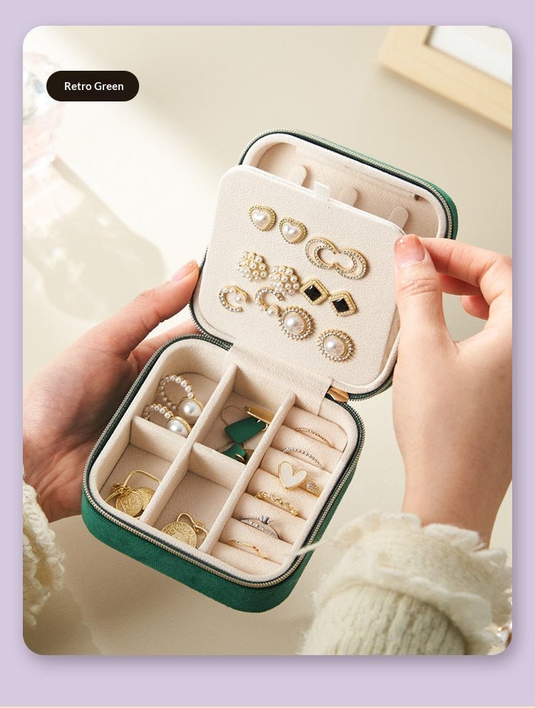 Light Luxury Velvet Jewelry Box – Portable, 3 Colors, with Stud Panel Option - HomeDIYer