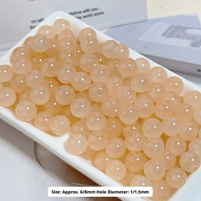 Glass Jelly Solid Color Beads – Imitation Jade Round Beads for DIY Bracelets, Necklaces, 6/8/10mm, 100pcs per Pack (White, Pink, Blue, Green, Beige, Purple)