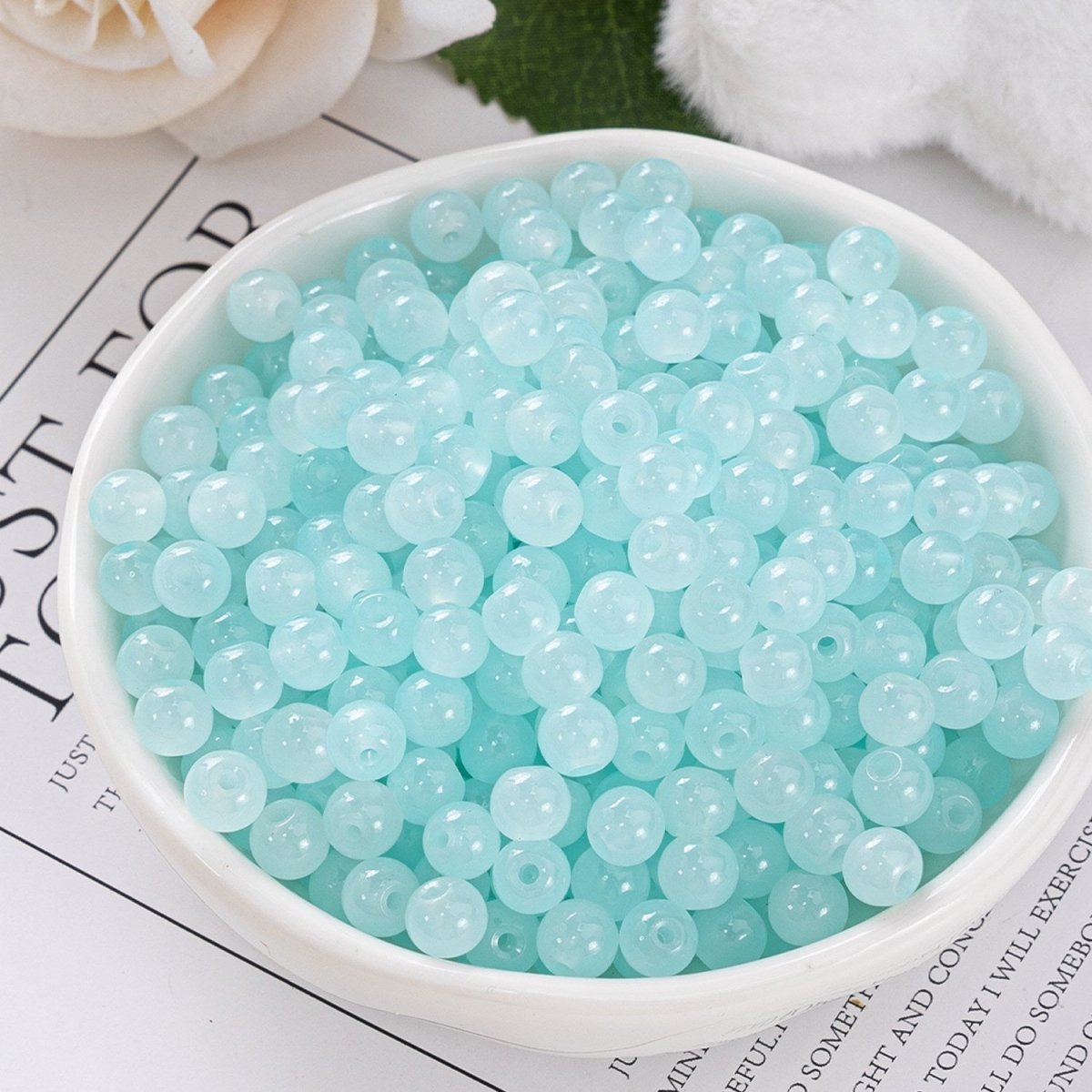 Glass Jelly Solid Color Beads – Imitation Jade Round Beads for DIY Bracelets, Necklaces, 6/8/10mm, 100pcs per Pack (White, Pink, Blue, Green, Beige, Purple) - HomeDIYer