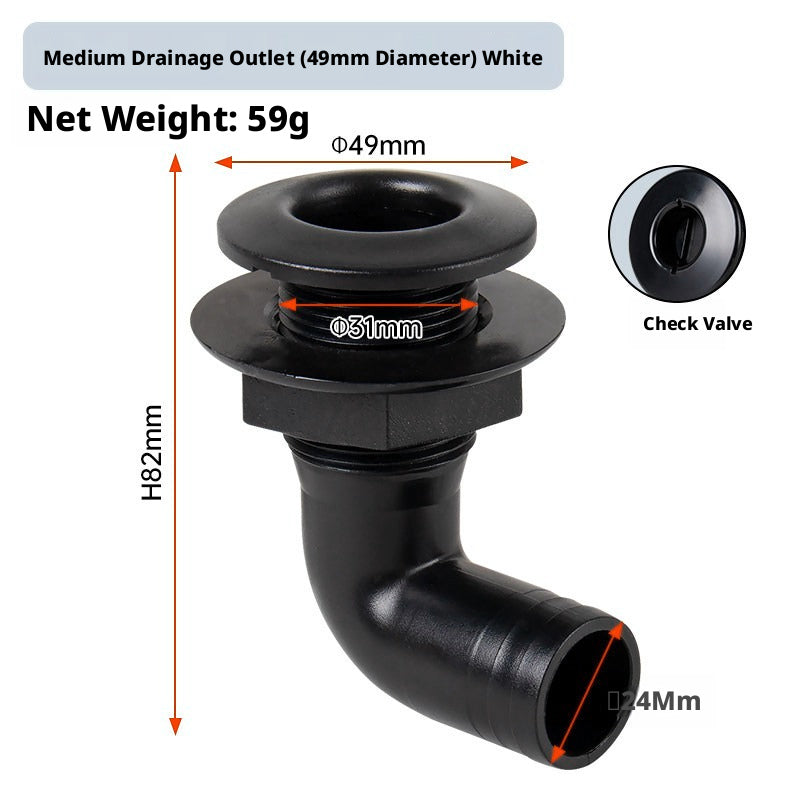 90° Marine Thru-Hull Drain Fitting with Check Valve — Bilge & Waste Water Elbow Outlet