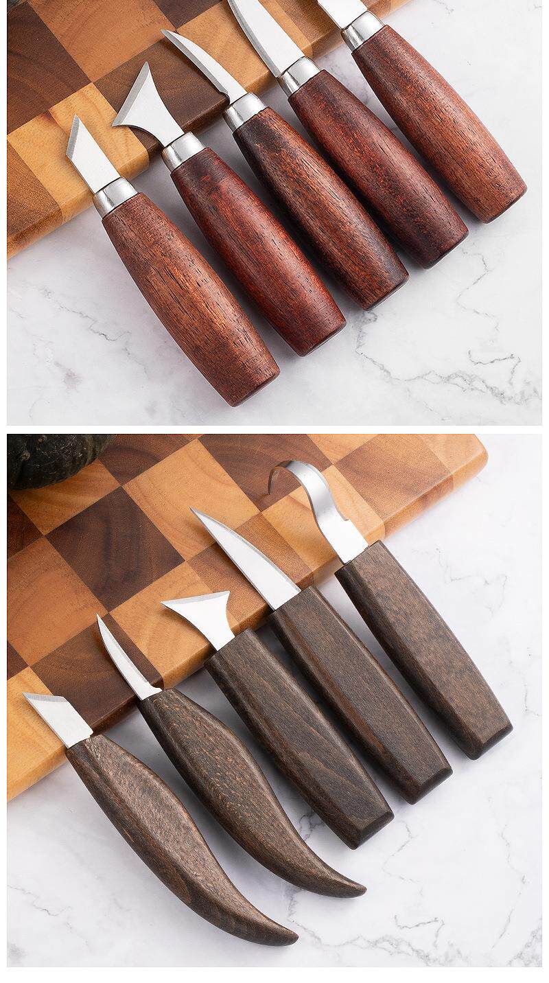 Walnut Wood Carving Knife Set – 5 Blades for Pumpkin, Wood, Wax & Linocut