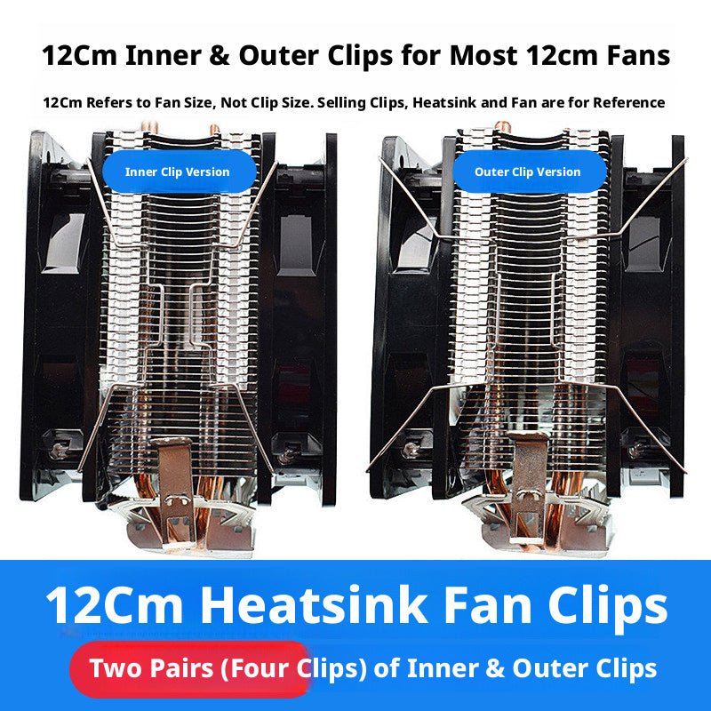 CPU Cooler Fan Wire Clips – Stainless Steel Retaining Hooks for 80mm, 90mm & 120mm Heatsink Fans | Inner & Outer Buckle Options | 5 Pairs Per Order - HomeDIYer