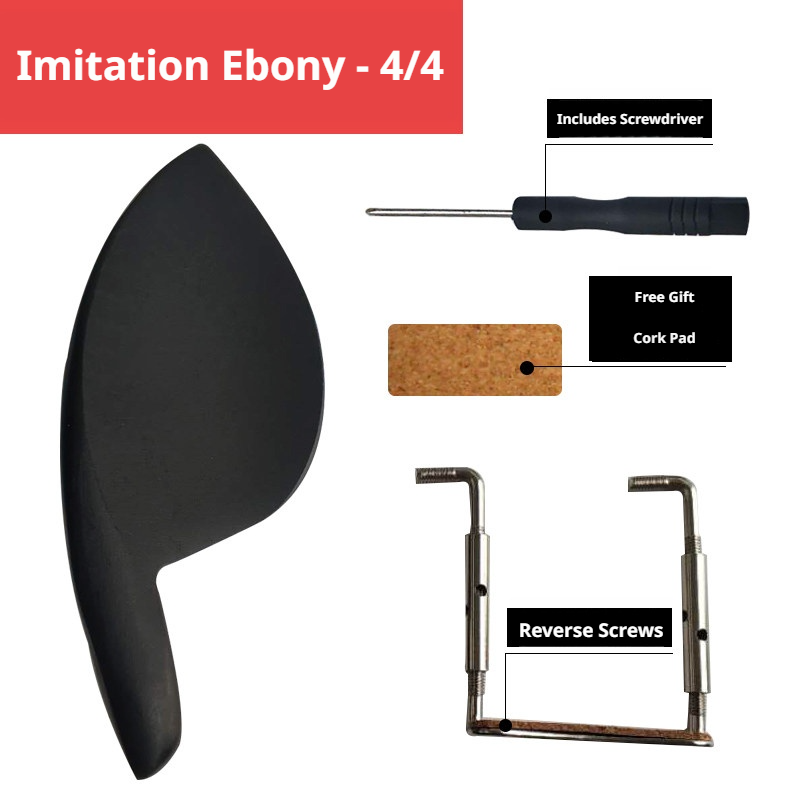 Violin Chin Rest with Screws, Cork & Screwdriver – Ebony / Jujube Wood / Imitation Ebony (4/4, 3/4, 1/2, 1/4, 1/8)