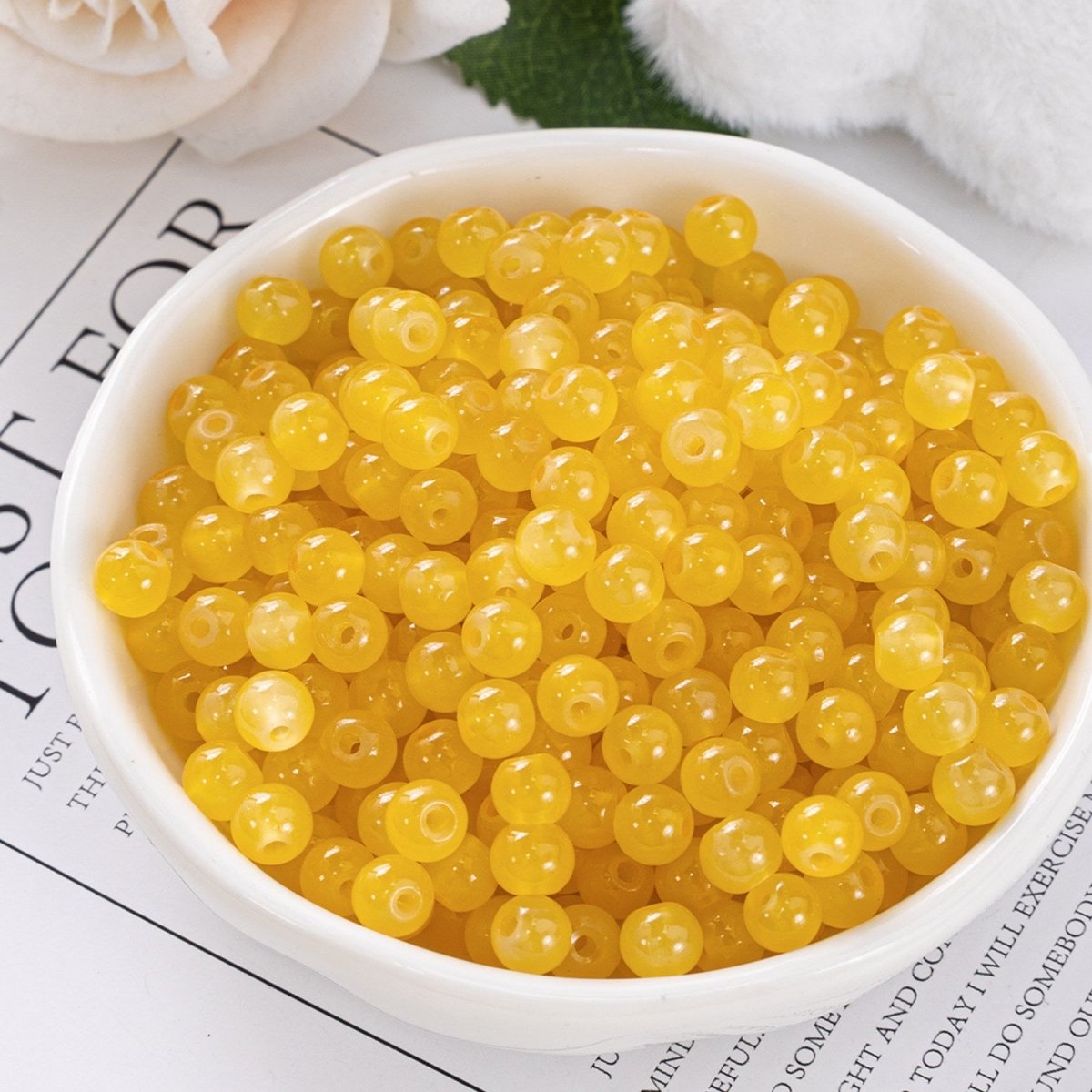 Glass Jelly Solid Color Beads – Imitation Jade Round Beads for DIY Bracelets, Necklaces, 6/8/10mm, 100pcs per Pack (White, Pink, Blue, Green, Beige, Purple) - HomeDIYer