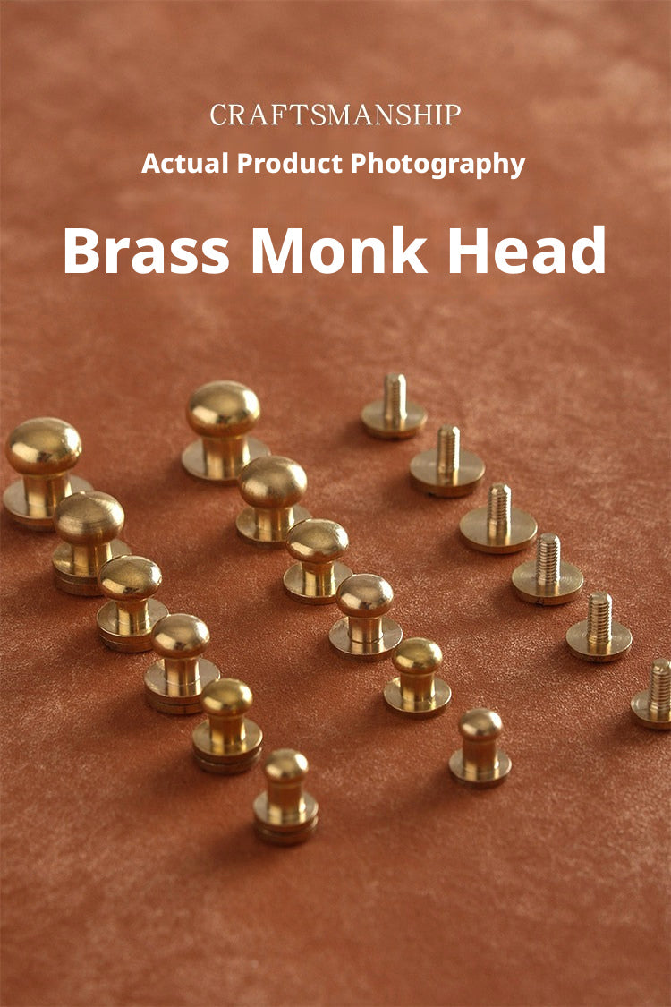 Brass Monk Head Hardware – 5-10mm Solid Brass Leather Screws for Bags & Accessories (20 Pack)