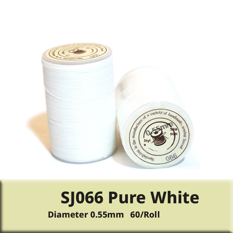 0.55mm Round Waxed Polyester Thread – 63 Colors, 60m Roll for Hand Sewing Leather, Bags, Belts