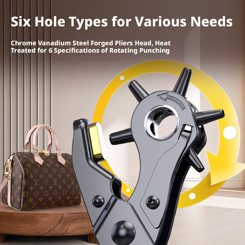 Deli Belt Punch Pliers – Labor‑Saving 6‑Size Rotary Hole Punch for Leather, Belts, Watch Straps