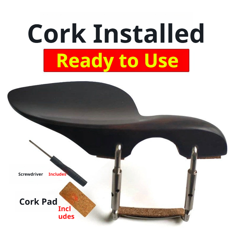 Violin Chin Rest with Screws, Cork & Screwdriver – Ebony / Jujube Wood / Imitation Ebony (4/4, 3/4, 1/2, 1/4, 1/8)