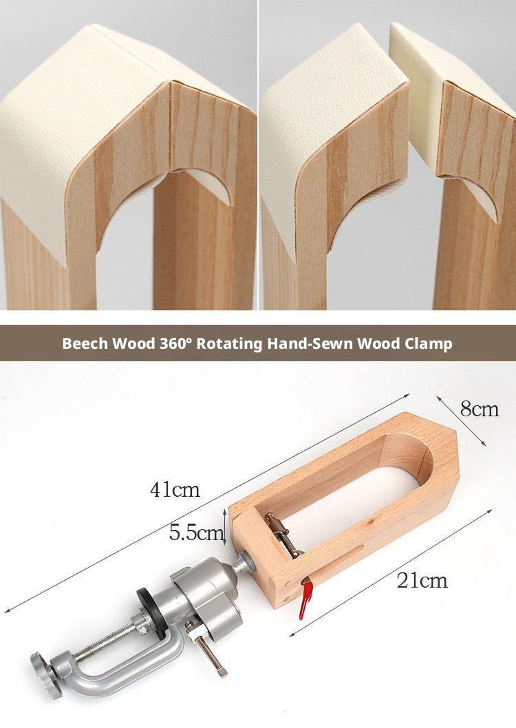 Hand‑Stitched Wood Clamp – 8 Styles for Leather Sewing (Beech/Pine, Lychee or Leather Veneer)