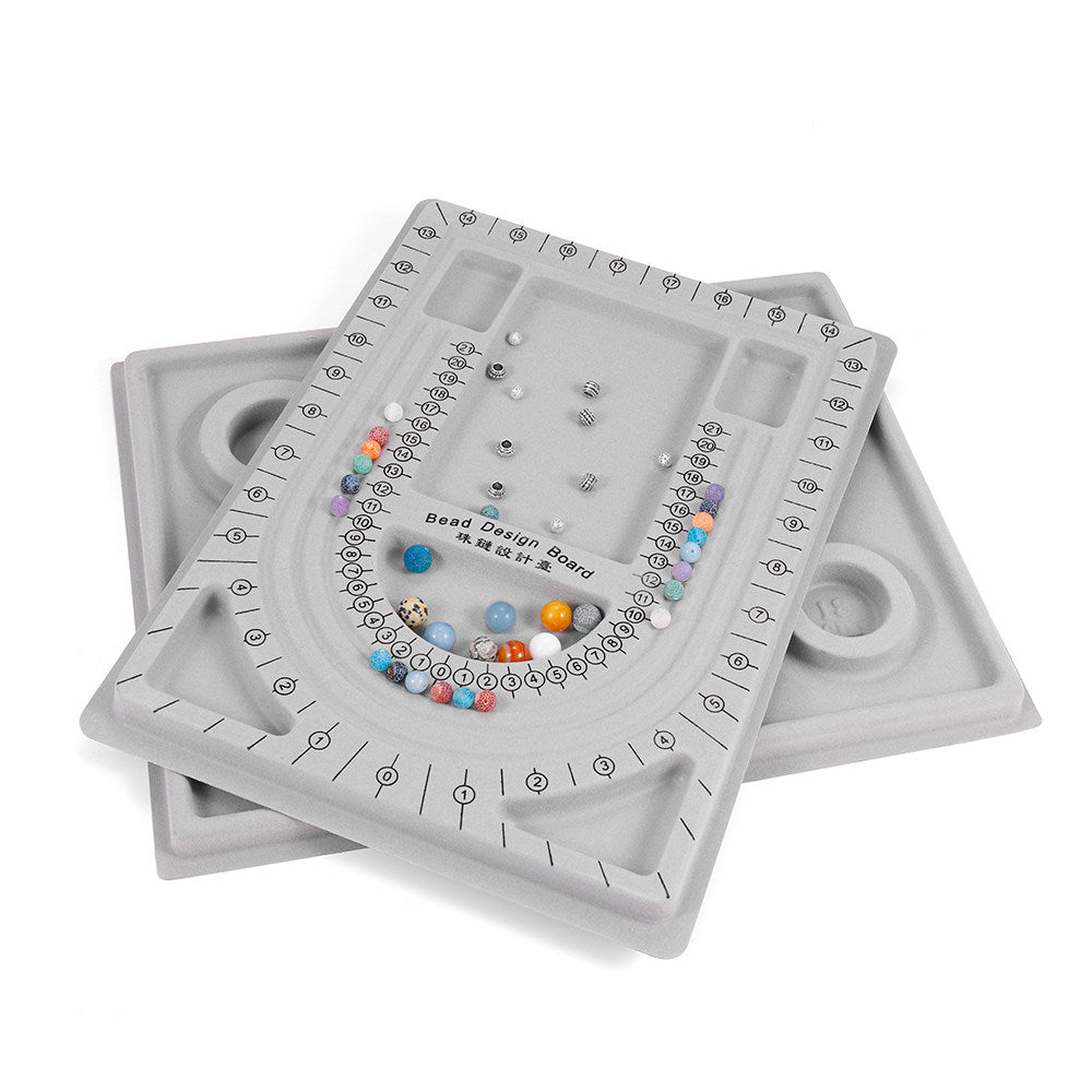 Bead Design Board Set – 13 - 20cm Bracelet Sizer, Necklace Layout Plate, Wooden & Acrylic Trays with Beading Needles, Rope Braider & Storage Bags - HomeDIYer