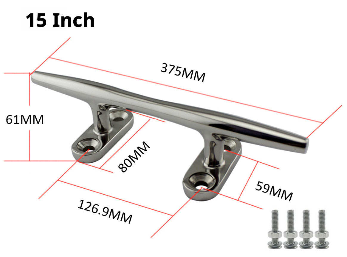 316 Stainless Steel Boat Cleat – Light Duty Horn Cleat for Docking & Mooring – 4 to 15 Inch Sizes with Hardware Included