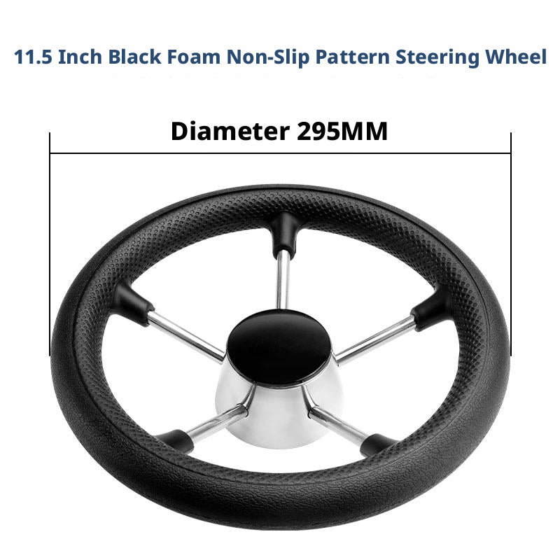 Marine Steering Wheel for Boats – Stainless Steel & Black Foam 11.5 to 15.5 Inch