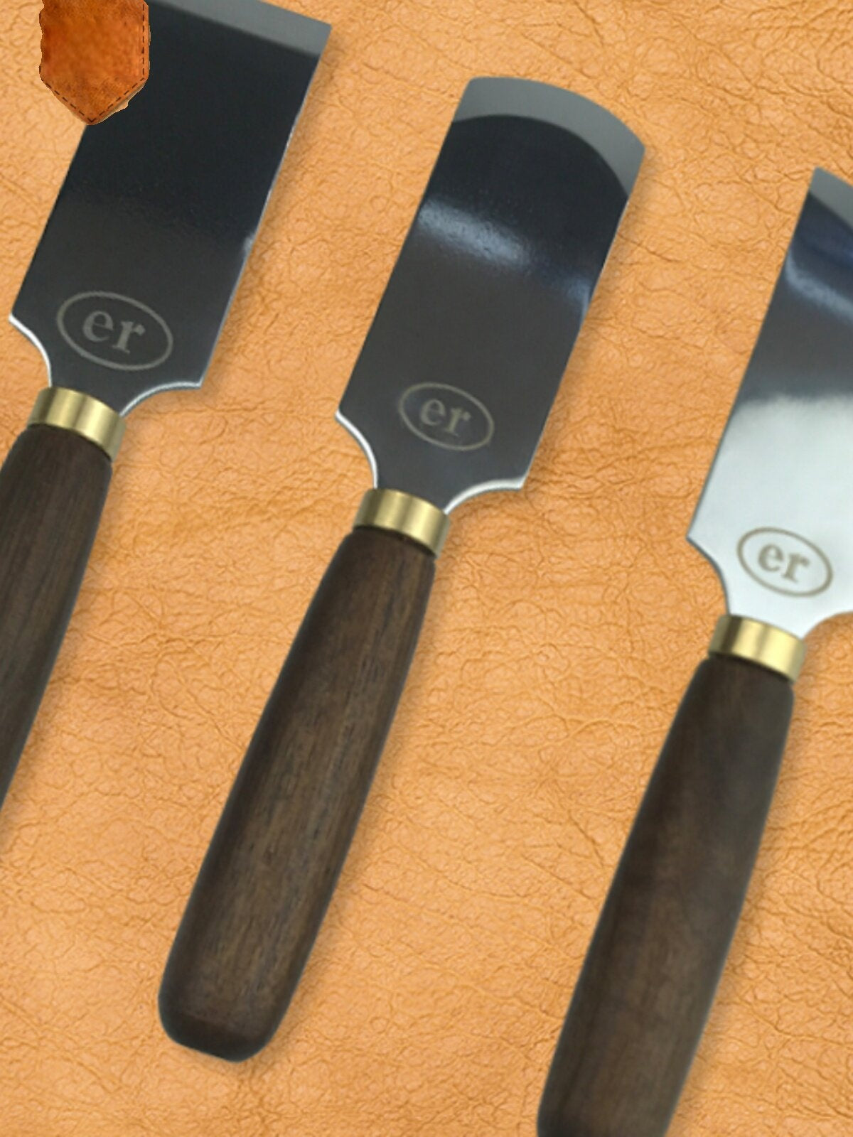 Leather Cutting & Skiving Knife Set – Flat / Bevel / Round Mouth, Beech Wood Handle, Stainless Steel Blade
