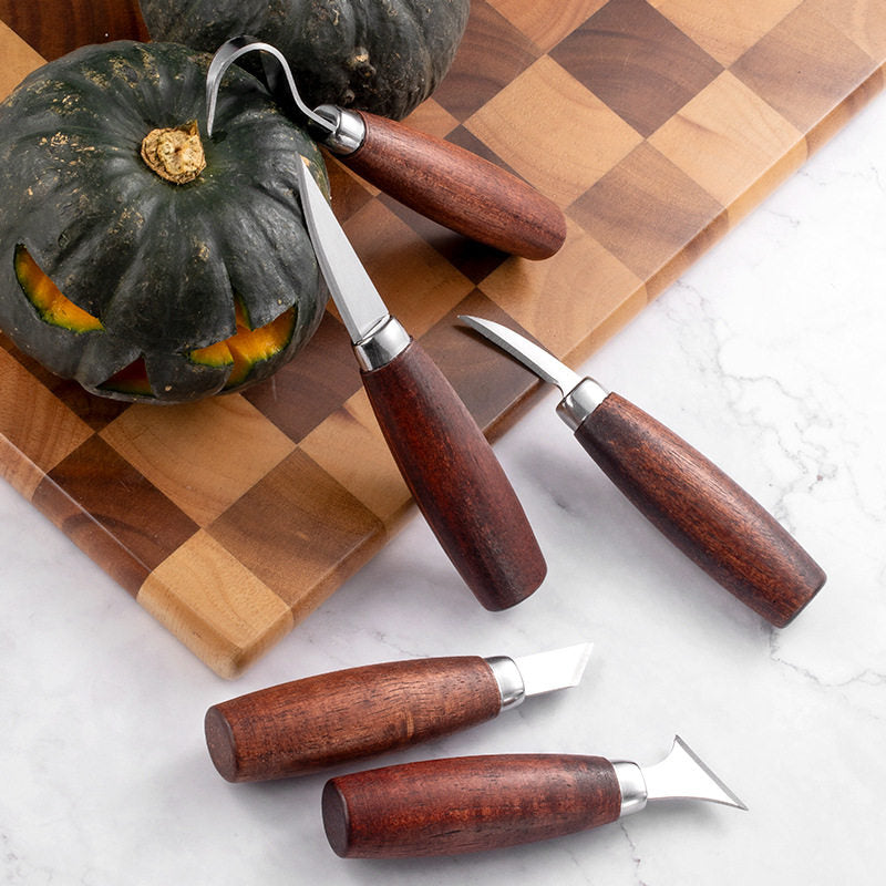 Walnut Wood Carving Knife Set – 5 Blades for Pumpkin, Wood, Wax & Linocut