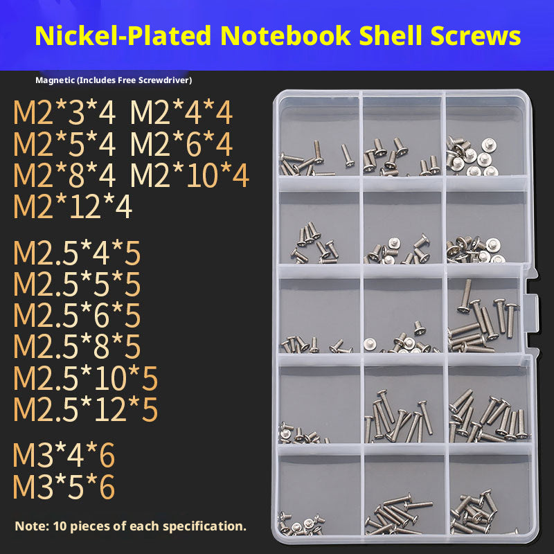 Laptop Screw Assortment Kit – M2 M2.5 M3 Notebook & SSD Screws (Nickel / Black Zinc / Stainless)