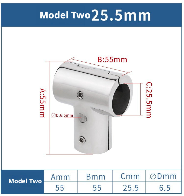 316 Stainless Steel Open Tee Pipe Fitting for Boats – Detachable 90° Marine Handrail Connector, 22.5mm & 25.5mm